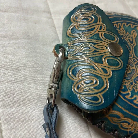 Teal Leather Clutch with Celtic Design - Picture 12 of 15